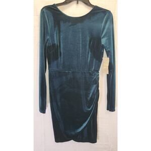 Jolt Womens Small Dress Velvet Velour Teal Green Long Sleeve Wrap Cocktail